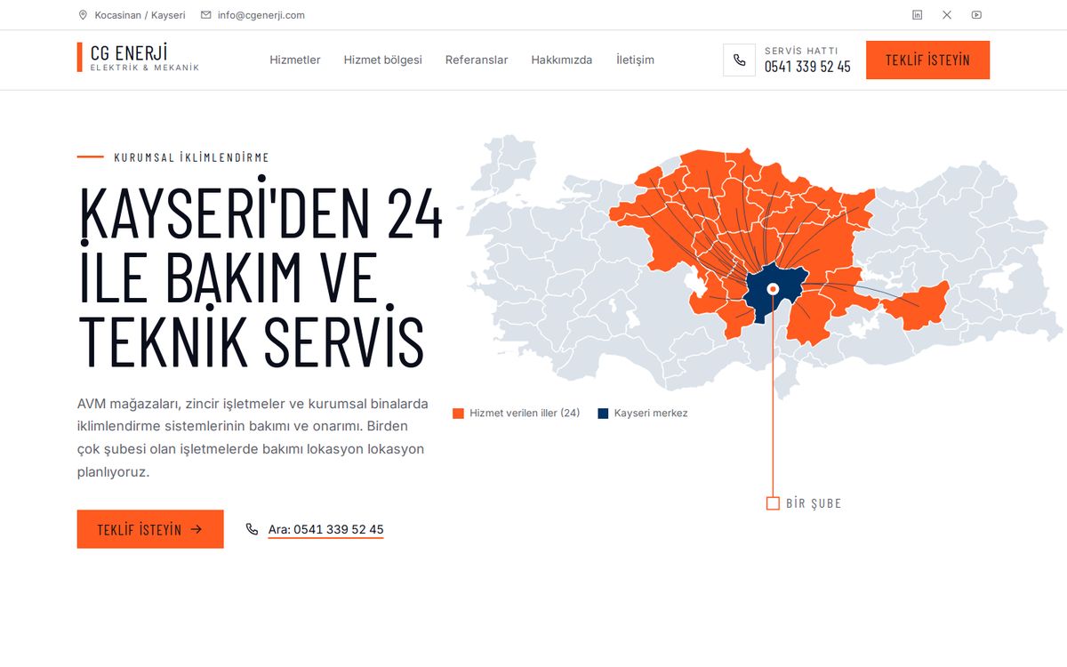 CG Enerji sitesinin ilk ekranı